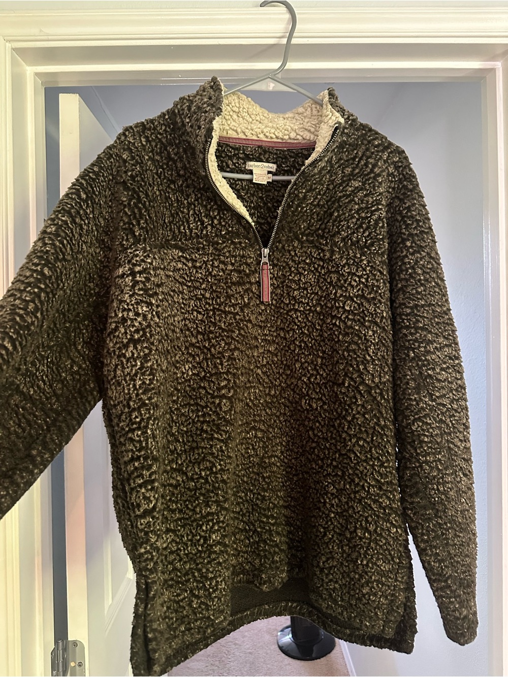 Men's Brown Sherpa Quarter-Zip Turtleneck Pullover